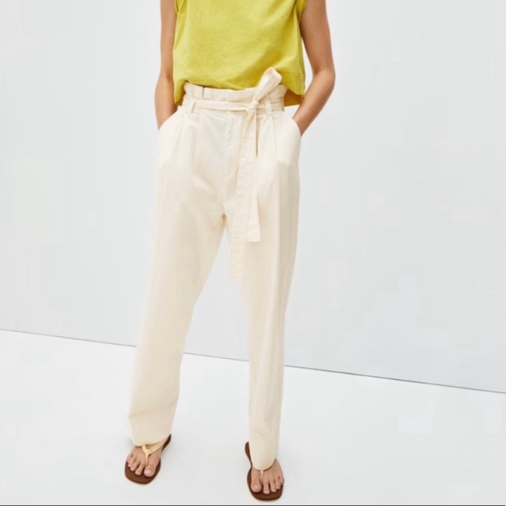 Everlane Paperbag Pant Organic Cotton Wide Leg High Rise Medium Missing Belt